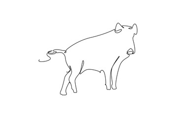 A minimalist line art illustration of a pig, created with clean, continuous lines for wall decoration