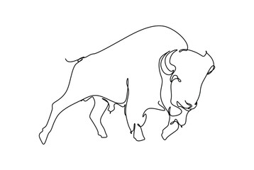 Big heavy bison on the savanna line art drawing