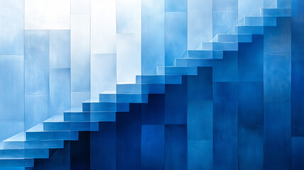 Naklejka premium serene digital composition features smooth gradients of blue, showcasing stylized staircase that creates sense of depth and tranquility