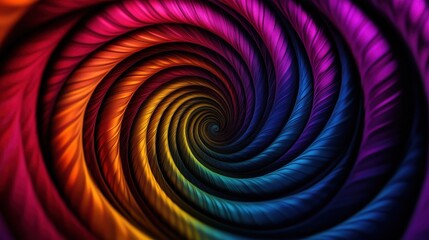 Abstract spiral pattern with vibrant rainbow colors and dynamic twisted design