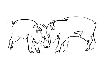 A minimalist line art illustration of a pig, created with clean, continuous lines for wall decoration