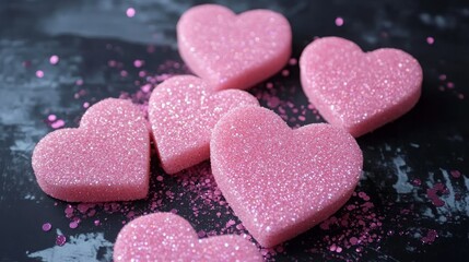 Obraz premium Valentine's Day Glitter Pink Hearts, Generative AI,