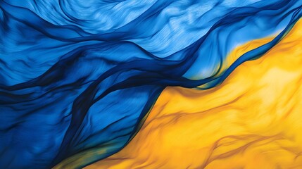 Elegant Flowing Fabric Waves in Blue and Yellow Tones