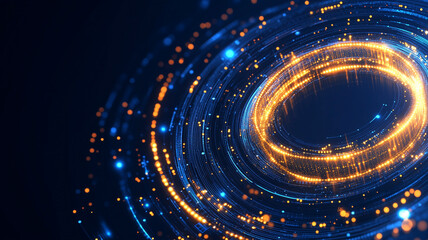 Obraz premium Beautiful abstract wave technology background with glowing circles, vibrant lights, and dynamic patterns creating sense of motion and energy