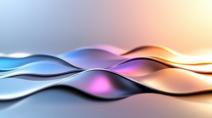 Obraz premium Abstract smooth metallic waves reflecting soft hues of blue, pink, and orange in a minimalist and dynamic composition