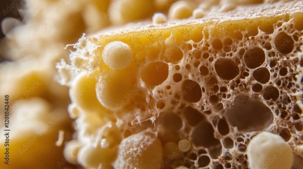 Poster close up view of bacteria on moldy bread revealing intricate structures and textures in a home envir
