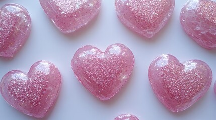 Obraz premium Valentine's Day Glitter Pink Hearts, Generative AI,