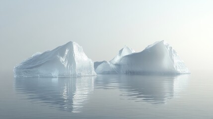 Serene icy landscape featuring majestic icebergs floating on a calm reflective sea