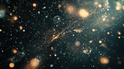 Floating virus particles in a dark space, [virus, pandemic imagery, microbiology], [highly detailed, glowing effect, scientific accuracy] 