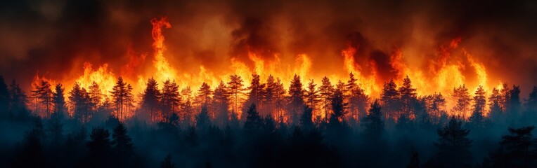 Fototapeta premium A dramatic image of a rainforest on fire, symbolizing environmental destruction. Ideal for climate awareness projects.