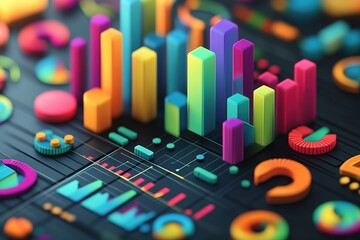 A colorful cityscape made of blocks and circles with a variety of shapes