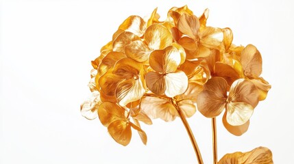 Dried golden hydrangea petals against a light background, showcasing natural beauty.