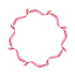 Wreath of pink ribbons. Watercolor