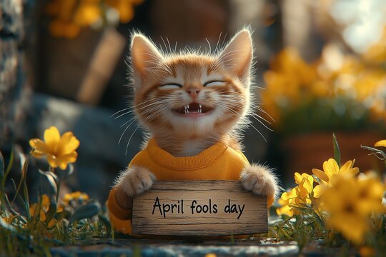 1 April The cat lies on the couch and laughs, on the right the inscription "Aha-ha-ha!"