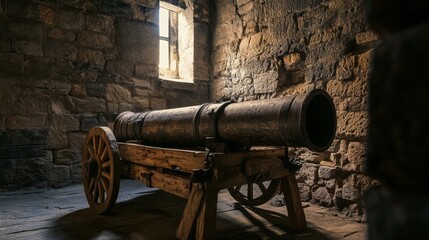 display cannon in a castle above a window