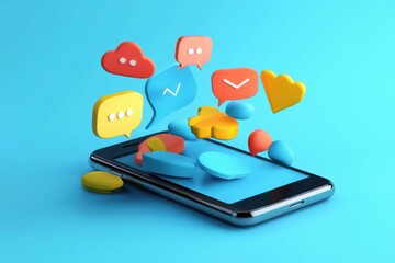 Bright chat bubbles emerge from a smartphone showcasing communication in a vibrant digital world. Generative AI