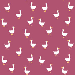 Seamless hand drawn pattern with cute goose girl .Childish print for wallpaper, kids fabric, nursery interior, pastel baby shower illustration in doodle style.