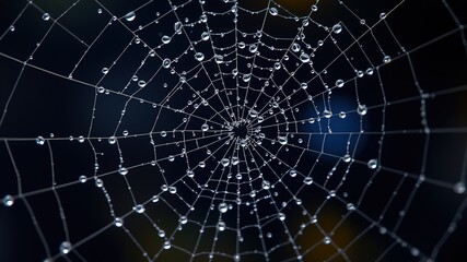 Obraz premium Dew Drops on Spiderweb - AI Art - Nature Photography - Macro - Close Up - Stunning - Detailed - High Resolution
