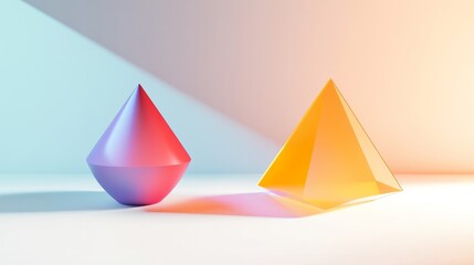 3D of colorful geometric shapes on a white background 