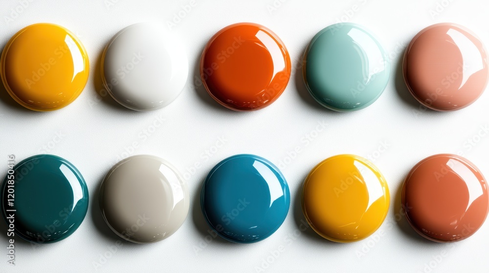Poster vibrantly mixed color spheres are systematically arranged, offering a study in color contrast and ha