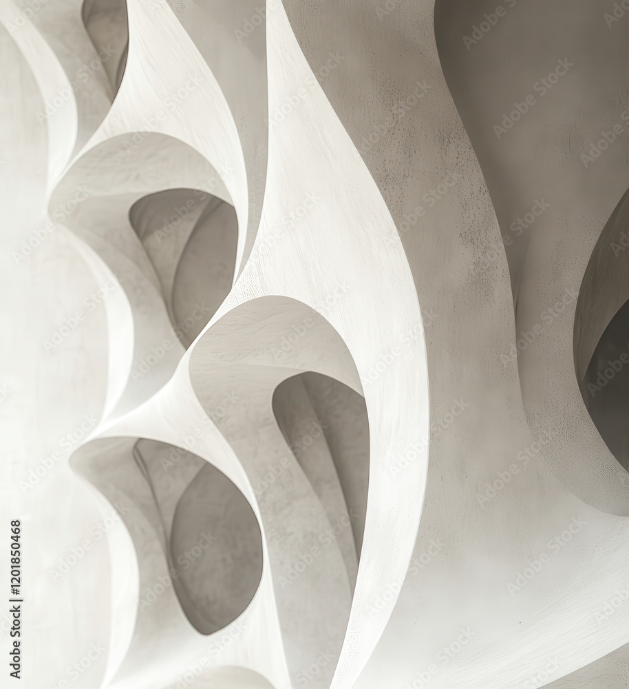 Poster abstract architectural design featuring smooth curves and organic shapes in neutral tones creating a