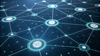Digital neural network visualization with interconnected glowing nodes