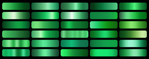 Green gradients set. Green metal gradients collection