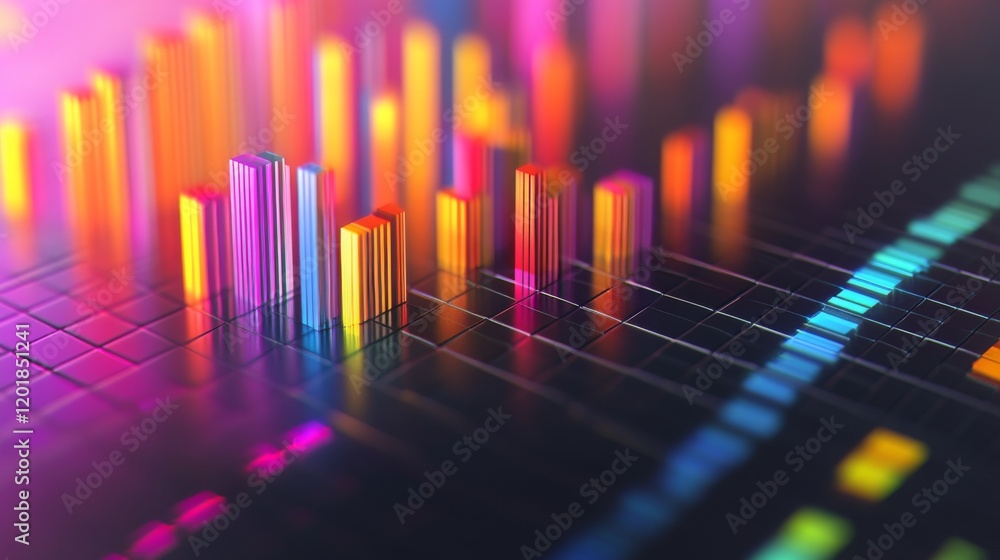 Leinwandbilder a close-up of a d bar graph displaying financial data with vibrant, colorful bars rising above a gri