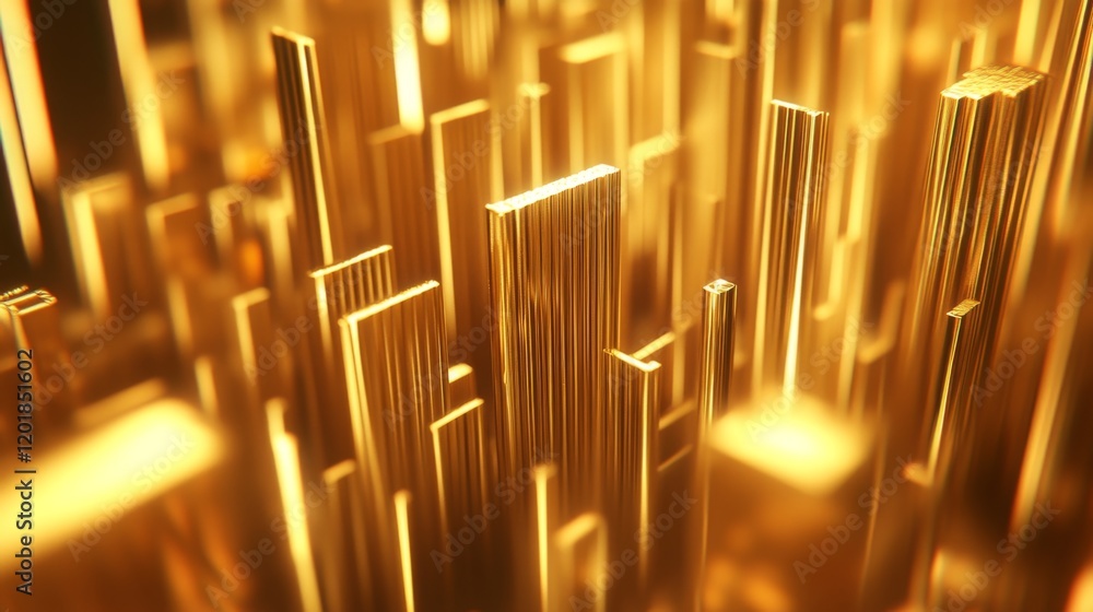 Aufkleber A close-up of a D gold histogram with golden bars of varying heights, representing data distribution across different categories with a touch of luxury.