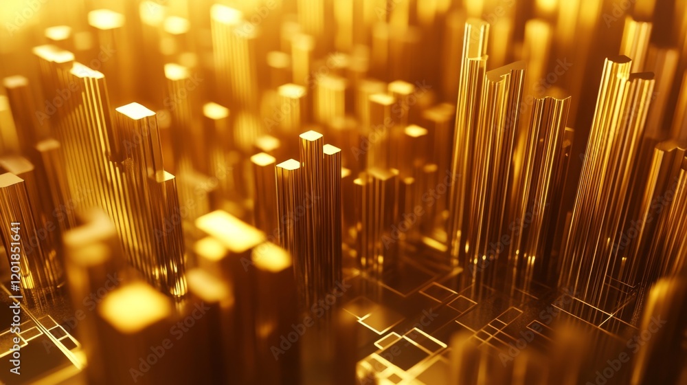 Aufkleber A close-up of a D gold histogram with golden bars of varying heights, representing data distribution across different categories with a touch of luxury.