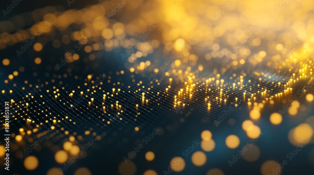 Poster a close-up of a d gold scatter plot with golden data points floating above a grid, showcasing the di