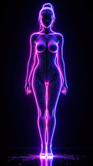 An AI-generated illustration of a woman, emanating a neon glow, symbolizing digital presence and virtual companionship.