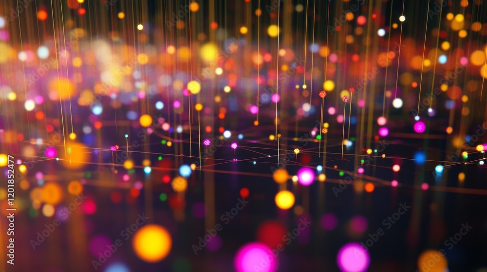 Aufkleber A close-up of a D scatter plot with data points floating above a grid, using different colors and sizes to represent various data metrics.