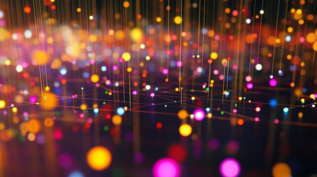 A close-up of a D scatter plot with data points floating above a grid, using different colors and sizes to represent various data metrics.
