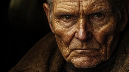 Close-up portrait of a serious elderly man.