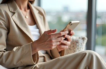 Cropped view of woman holding phone.