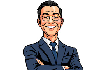 Professional Businessman PNG in a Suit with Arms Crossed - Vector Illustration with transparent background