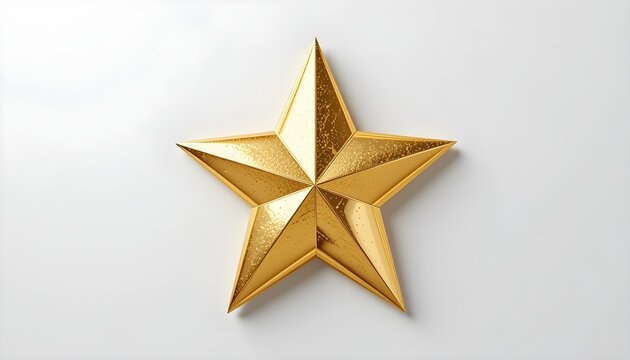 &Eacute;toile dor&eacute;e brillante &agrave; cinq branches centr&eacute;e sur fond blanc uni. Symbole Sapin No&euml;l.