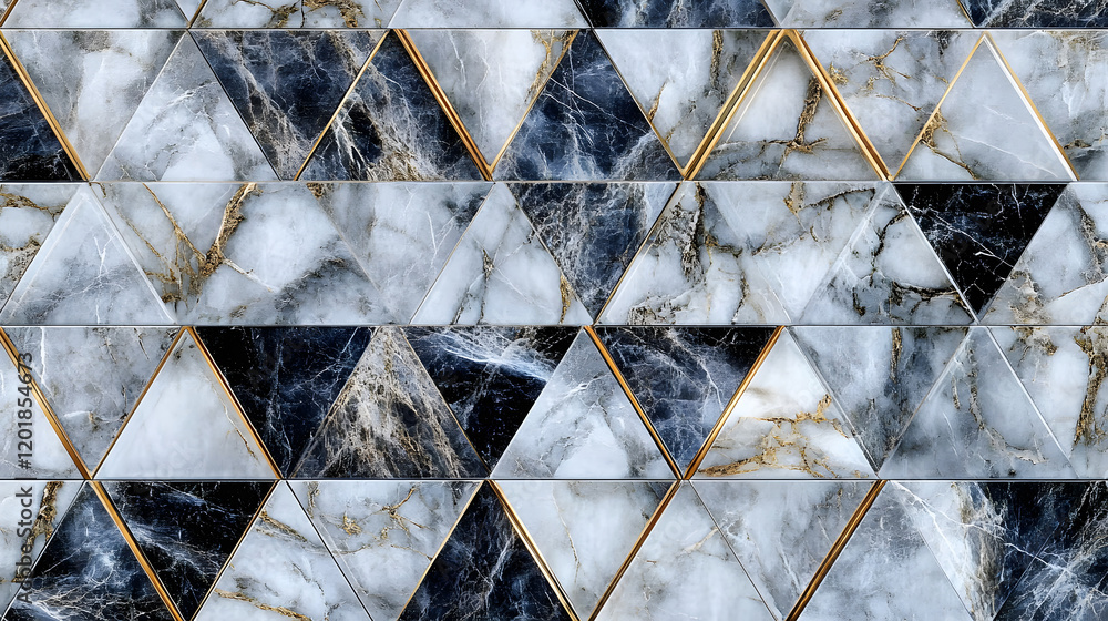 Poster high-resolution seamless marble wall pattern with triangular tiles for interior design.