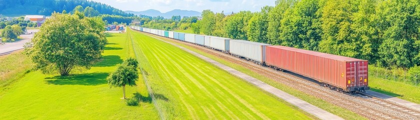 Obraz premium Scenic train journey through the countryside, exploring rural landscapes by railway