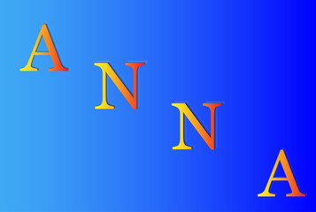 Woman female name in Russian and Ukraine Anna. Vector decorative object. Colorful text. Blue gradient background.