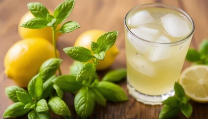 Fototapeta premium Refreshing Lemon Iced Tea with Fresh Mint