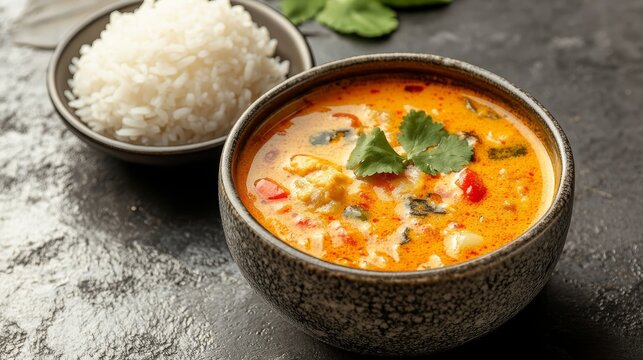 Bowl of phanaeng curry served with rice
