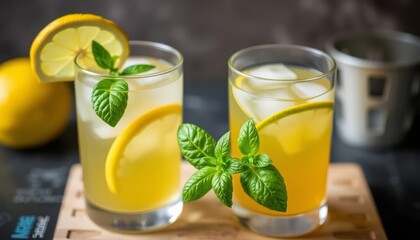Fototapeta premium Refreshing Lemon Iced Tea with Fresh Mint