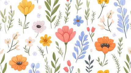 Vibrant orange blue and pink floral pattern perfect for spring summer designs