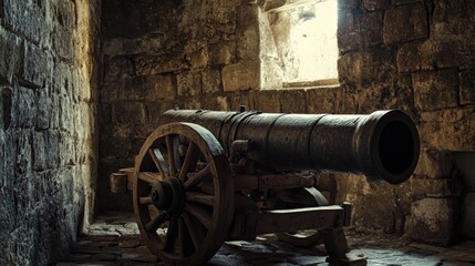 display cannon in a castle above a window