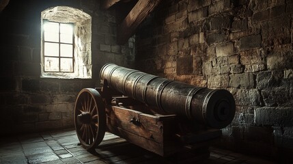 display cannon in a castle above a window