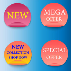 Discount sale round labels vector template. Mega offer, new, new collection shop now, big sale, flash sale, hot sale background. Discount Promotion marketing poster design for web and Social.
