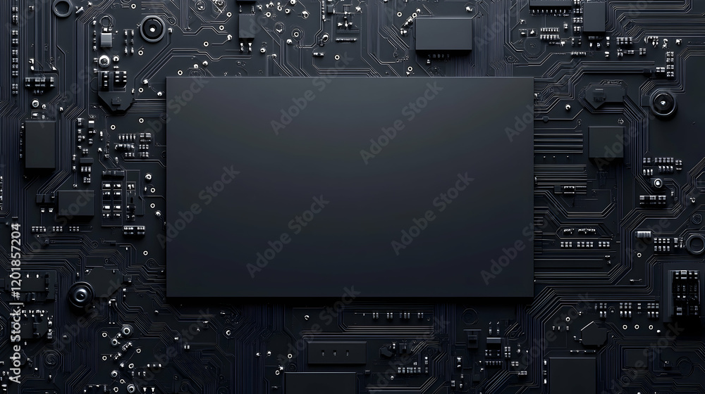 Aufkleber abstract dark tech background. sleek black circuit board texture with blank space for text or logo. 