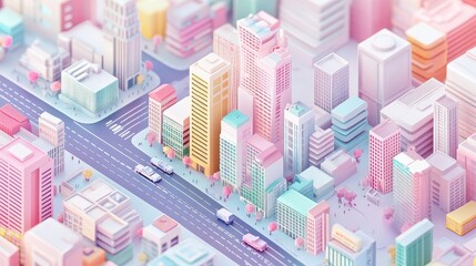 Last-mile delivery flat design top view smart city theme water color colored pastel